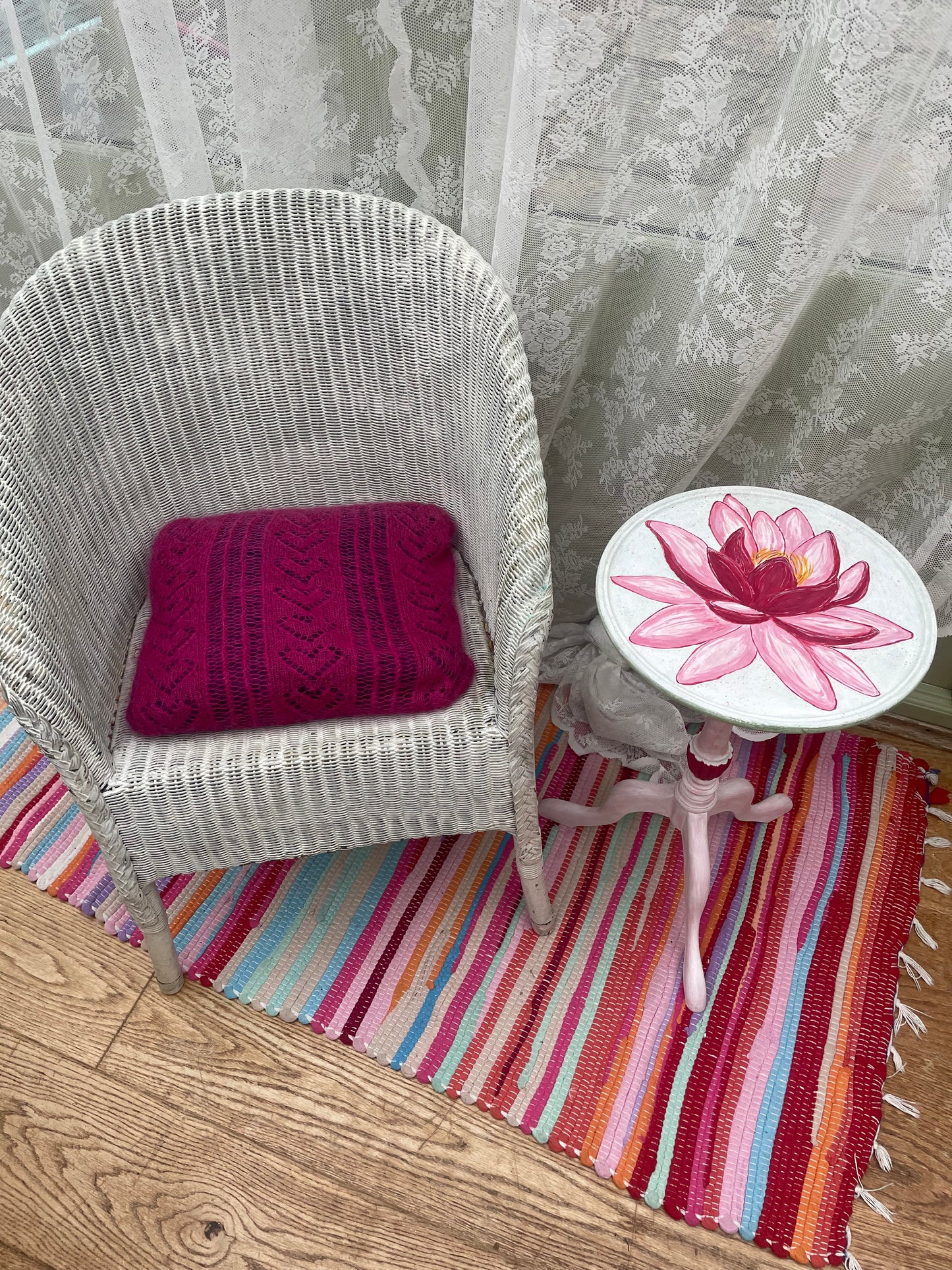 Side-table: Hand-Painted Lotus Flower table