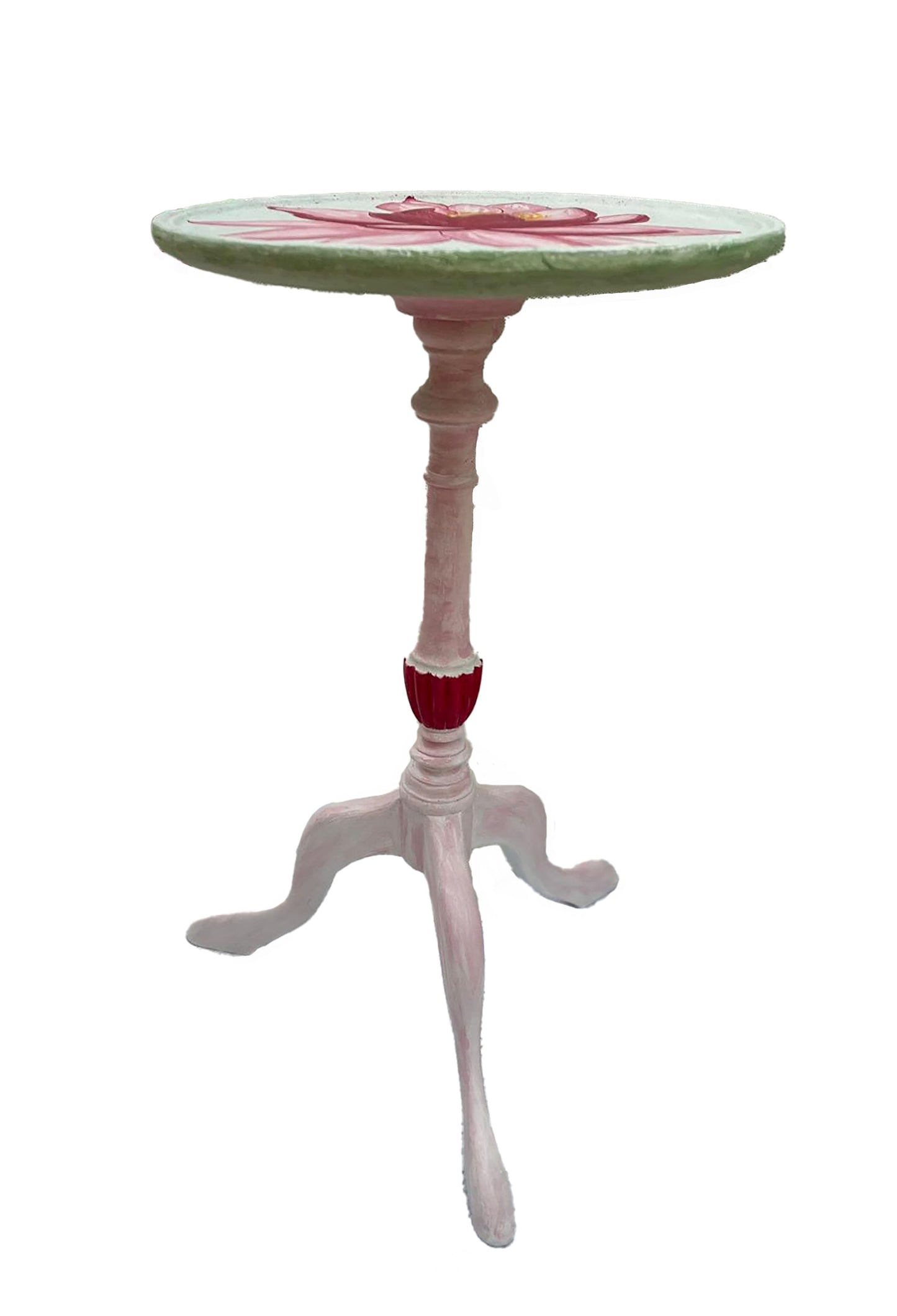 Hand-Painted Lotus Flower Side Table – Unique Boho Accent Table for Tranquil Spaces