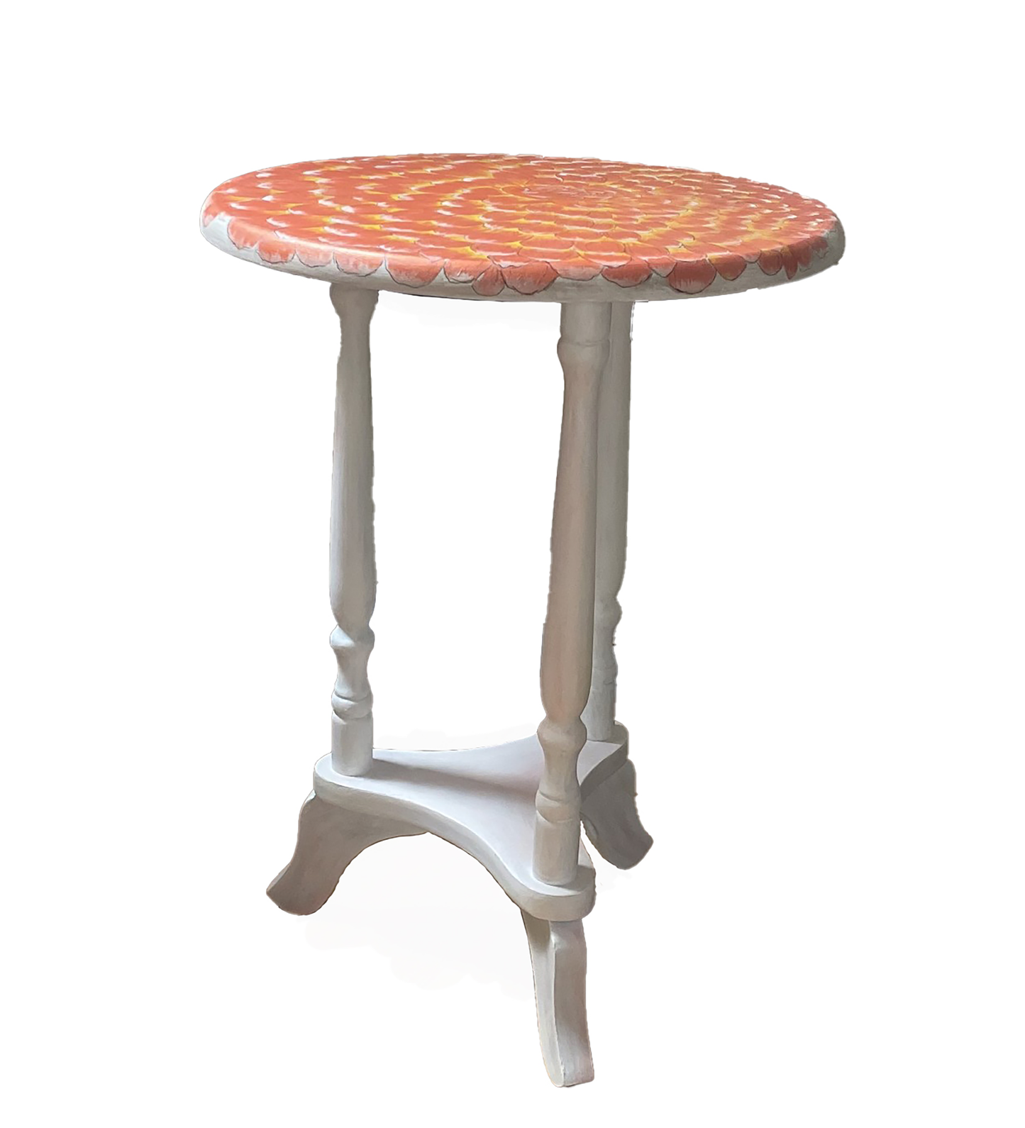 Dahlia Side Table with Orange-Yellow Design