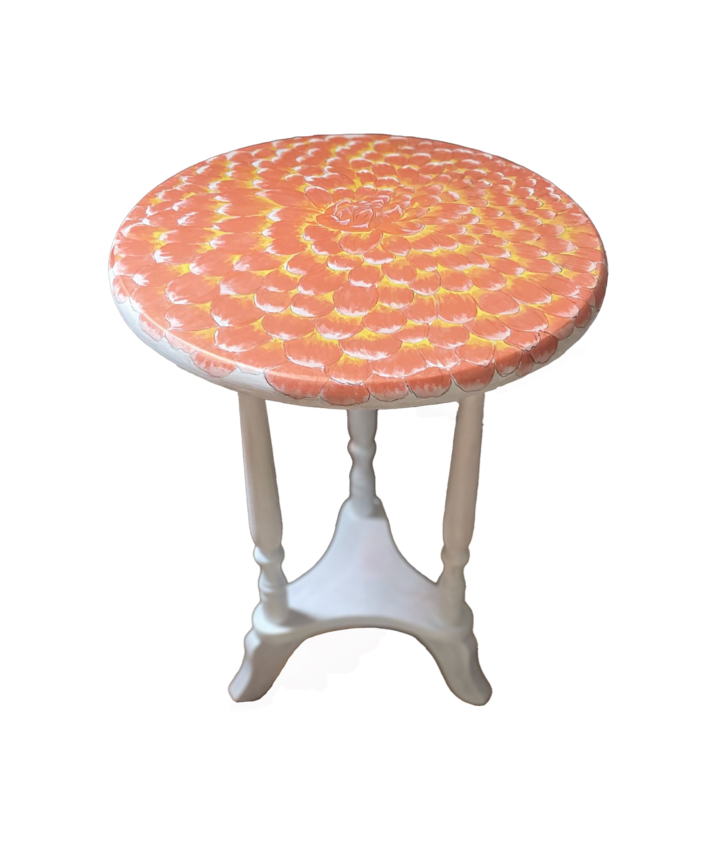 Dahlia Side Table with Orange-Yellow Design