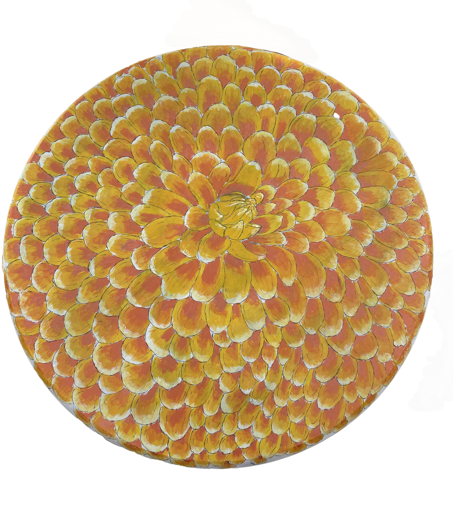 Round Yellow Dahlia flower side table