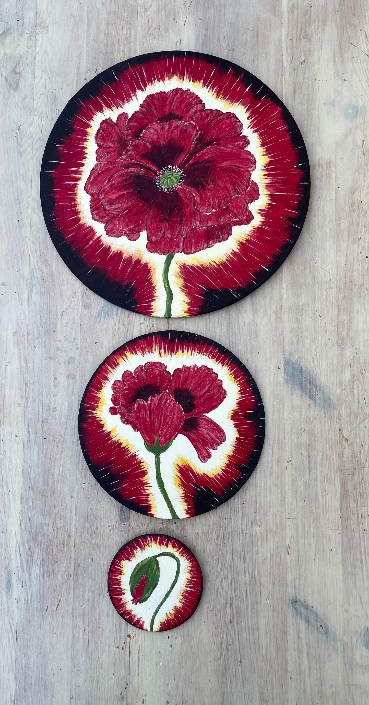 Triptych painting - Poppy Luv