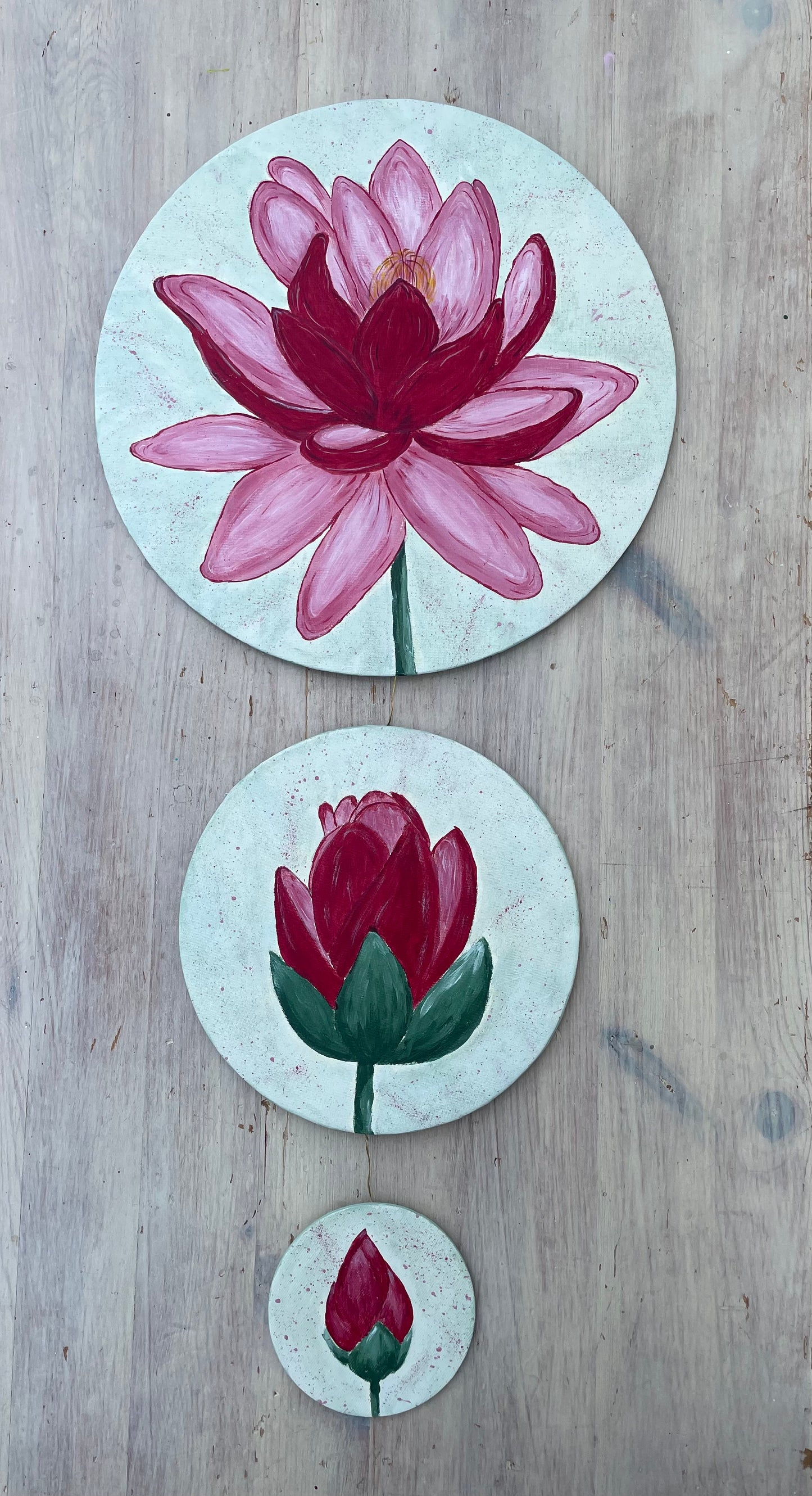 Triptych painting - Lotus