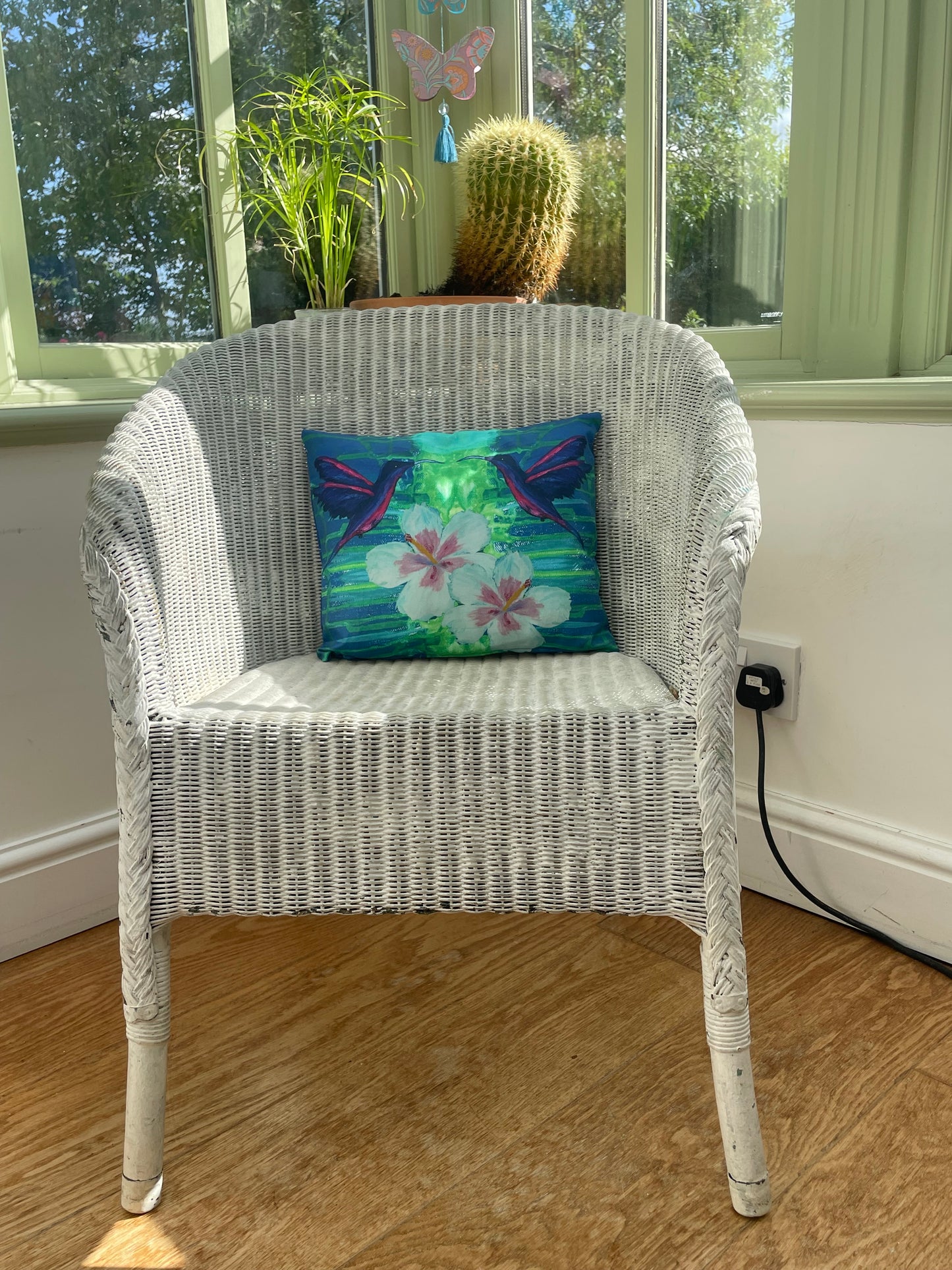 Scatter Cushion: Reversible Hummingbird-Hibiscus cushion