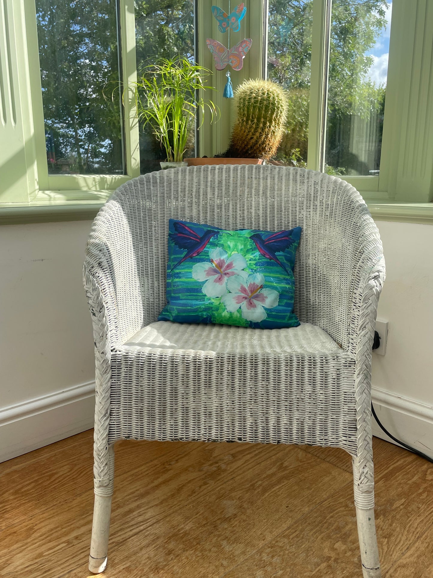 Scatter Cushion: Reversible Hummingbird-Hibiscus cushion