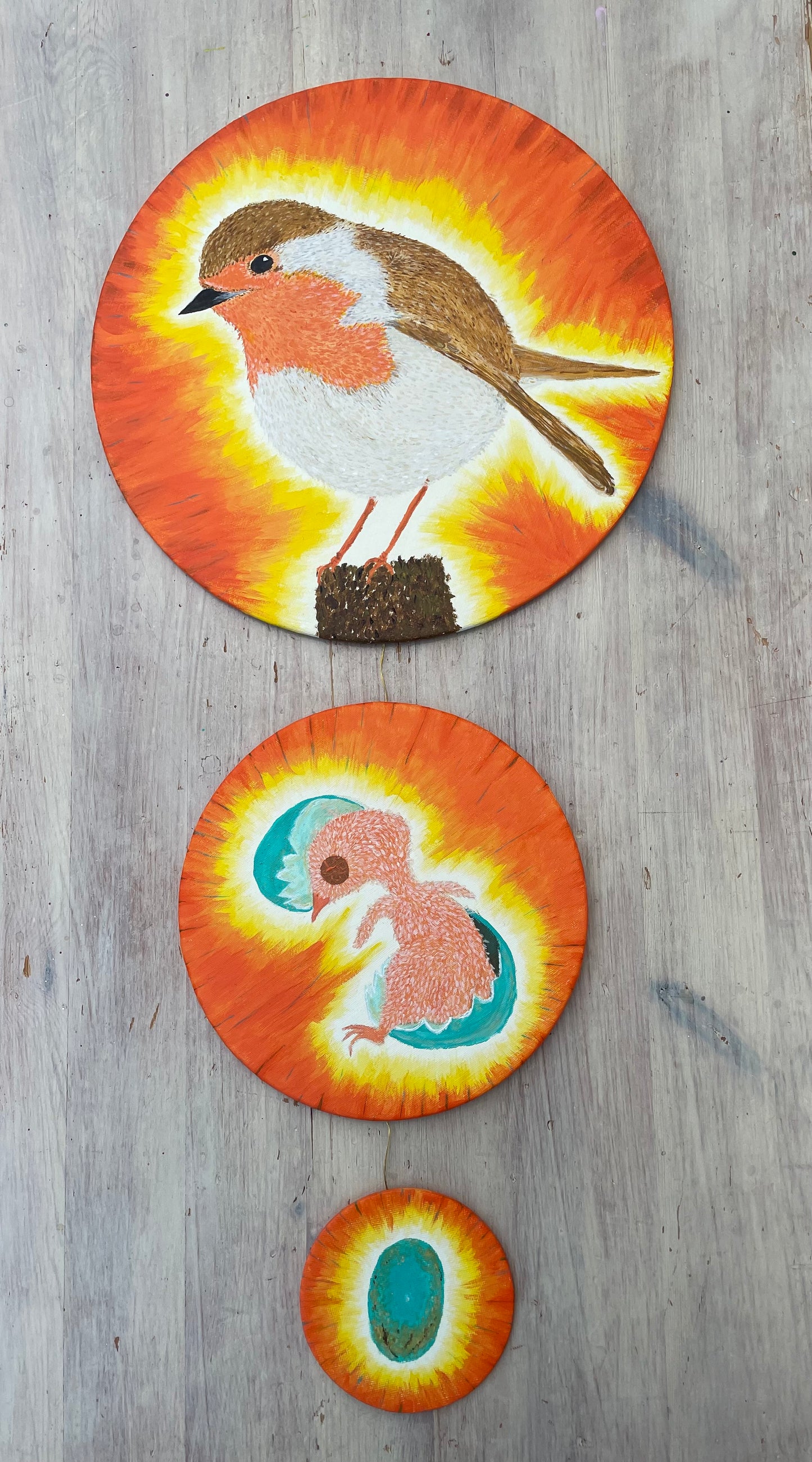 Triptych painting - Robin