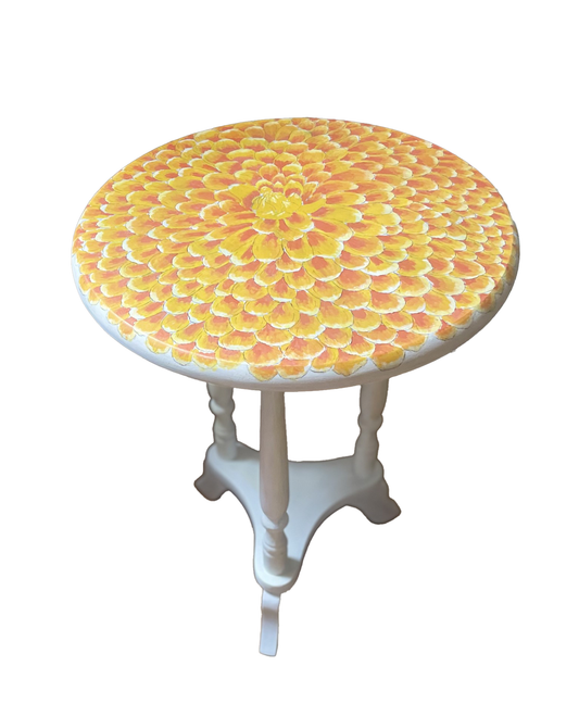 Round Yellow Dahlia flower side table